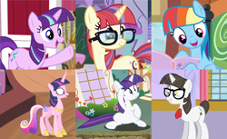 Size: 3744x2296 | Tagged: safe, artist:agrol, artist:flamingo1986, screencap, moondancer, princess cadance, rainbow dash, rarity, raven, starlight glimmer, alicorn, pegasus, pony, unicorn, double rainboom, amending fences, g4, harvesting memories, my little pony: friendship is forever, the lost treasure of griffonstone, three's a crowd, collage, crown, ember's worst nightmare, female, glasses, golden oaks library, hoof shoes, horn, jewelry, manebow sparkle, mare, peytral, princess shoes, regalia, the seven sins, twilight mane, twilight's hair