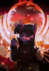 Size: 1330x1920 | Tagged: safe, artist:hierozaki, twilight sparkle, pony, g4, armor, for managed democracy, helldiver, helldivers, helldivers 2, salute, science fiction, solo, super earth