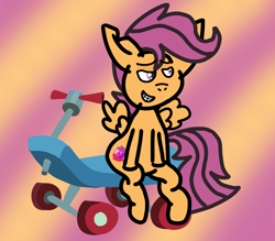 Size: 2000x1750 | Tagged: safe, artist:sleeplesseevee, scootaloo, pegasus, pony, g4, alternate cutie mark, female, filly, foal, sitting, smiling, smirk, solo, the cmc's cutie marks