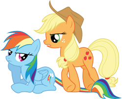 Size: 3679x3000 | Tagged: safe, artist:cloudy glow, applejack, rainbow dash, earth pony, pegasus, pony, fall weather friends, g4, .ai available, cowboy hat, duo, duo female, female, hat, high res, mare, simple background, stetson, transparent background, vector