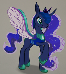 Size: 1196x1338 | Tagged: safe, gameloft, princess luna, changedling, changeling, g4, my little pony: magic princess, 3d, changedlingified, female, hoof shoes, jewelry, open mouth, open smile, peytral, princess shoes, raised hoof, smiling, solo, species swap, tiara