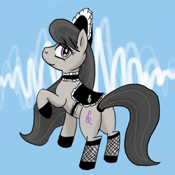 Size: 1000x1000 | Tagged: safe, artist:sirpayne, octavia melody, earth pony, pony, g4, butt, clothes, female, fishnet stockings, french maid, looking back, maid, mare, plot