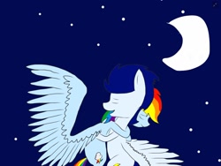 Size: 1440x1080 | Tagged: artist needed, safe, rainbow dash, soarin', pegasus, pony, g4, female, hug, male, mare, ship:soarindash, shipping, stallion, straight