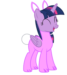 Size: 828x927 | Tagged: safe, artist:lizzmcclin, twilight sparkle, alicorn, pony, g4, ^^, animal costume, bunny costume, bunny ears, clothes, costume, eyes closed, female, open mouth, open smile, simple background, smiling, solo, transparent background, twilight sparkle (alicorn)
