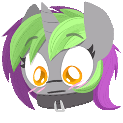 Size: 600x600 | Tagged: artist needed, safe, oc, oc only, oc:frenzy nuke, pony, unicorn, animated, blushing, collar, ear flick, horn, i watch it for the ears, simple background, solo, transparent background