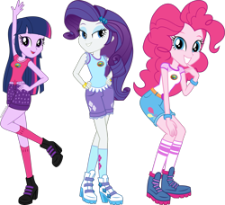 Size: 3657x3329 | Tagged: artist needed, source needed, safe, pinkie pie, rarity, twilight sparkle, equestria girls, g4, camp everfree outfits, simple background, transparent background