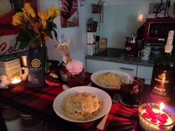 Size: 2000x1500 | Tagged: safe, discord, draconequus, g4, alcohol, candlelight, chocolate, comforting, comfy, date, dinner, food, glass, husbando dinner, irl, pasta, photo, photography, plushie, waifu dinner, wine, wine glass, wooden table