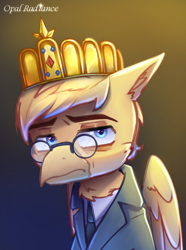 Size: 2216x2974 | Tagged: safe, artist:opal_radiance, oc, oc only, oc:grover vi, griffon, equestria at war mod, crown, glasses, gradient background, jewelry, necktie, photo, regalia, solo