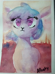 Size: 3120x4160 | Tagged: safe, artist:aponty, oc, oc only, oc:charluna lambstock, sheep, :<, commission, feral, painting, photo, traditional art, watercolor painting