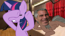 Size: 1493x840 | Tagged: safe, edit, editor:666, twilight sparkle, oc, alicorn, father knows beast, abomination, cursed image, dark comedy, downvote bait, female, jeffrey epstein, mare, meme, op is trying to start shit so badly that it's kinda funny, wat