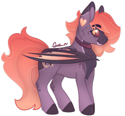 Size: 2002x1858 | Tagged: safe, artist:trashpanda czar, oc, oc only, oc:dusk dancer, bat pony, bat wings, body markings, cheek fluff, chest fluff, collar, concave belly, ear piercing, female, gradient mane, long tail, mare, piercing, simple background, solo, tail, transparent background, wings