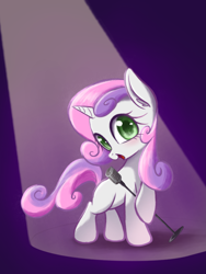 Size: 2489x3318 | Tagged: safe, artist:kaf_pone, sweetie belle, pony, unicorn, female, filly, foal, horn, microphone, singing, solo, spotlight