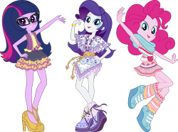 Size: 12032x8930 | Tagged: safe, artist:sugar-loop, pinkie pie, rarity, sci-twi, twilight sparkle, equestria girls, g4, my little pony equestria girls: legend of everfree, simple background, transparent background, vector