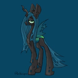 Size: 1960x1960 | Tagged: safe, artist:cupute, queen chrysalis, changeling, changeling queen, g4, blue background, looking at you, simple background, solo, standing