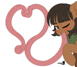 Size: 5200x4500 | Tagged: safe, artist:tonguetiedpony, oc, oc only, oc:zahra, pony, bedroom eyes, blushing, clothes, colored, female, flat colors, heart shaped, impossibly long tongue, large tongue, long tongue, looking at you, mare, one eye closed, prehensile tongue, scarf, simple background, solo, tongue out, tongue play, white background, wink, winking at you, wip