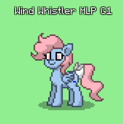 Size: 505x511 | Tagged: safe, wind whistler, pegasus, pony, pony town, g1, g4, bow, female, folded wings, g1 to g4, generation leap, green background, pixel art, simple background, smiling, solo, standing, tail, tail bow, wings