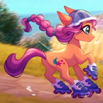 Size: 1280x1280 | Tagged: safe, artist:carouselunique, sunny starscout, earth pony, pony, g5, my little pony: a new generation, braid, butt, februpony, plot, roller skates, rollerblades, scenery, skates, solo, tail, windswept mane, windswept tail