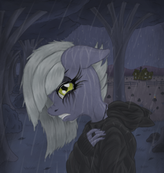 Size: 1800x1900 | Tagged: safe, artist:fascismnotincluded, limestone pie, earth pony, anthro, g4, clothes, hoodie, makeup, rain, rock farm, running makeup, solo, tree