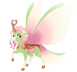 Size: 3600x3400 | Tagged: safe, artist:gigason, oc, oc only, oc:marmesoidea, changepony, hybrid, female, hybrid wings, interspecies offspring, offspring, one eye closed, parent:princess cadance, parent:thorax, raised hoof, simple background, solo, spread wings, transparent background, wings