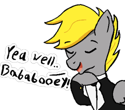Size: 397x349 | Tagged: safe, artist:cocacola1012, oc, oc only, oc:snuggle, pegasus, pony, bababooey, clothes, simple background, solo, text, transparent background, tuxedo