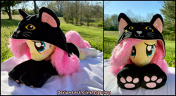 Size: 3704x2030 | Tagged: safe, artist:qtpony, fluttershy, pony, cat hoodie, irl, lying down, photo, plushie, prone, solo