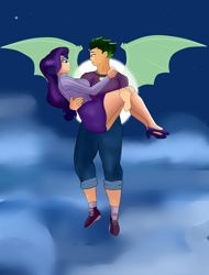 Size: 3800x5000 | Tagged: safe, artist:saulazuli, rarity, spike, dragon, human, g4, absurd resolution, female, humanized, male, older, older spike, ship:sparity, shipping, straight, winged spike, wings