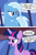 Size: 1752x2620 | Tagged: safe, artist:badumsquish, derpibooru exclusive, trixie, twilight sparkle, alicorn, unicorn, 2 panel comic, angry, argument, blackmail, chief wiggum, comic, dialogue, female, folded wings, frown, horn, mare, marge vs the monorail, mayor quimby, noodle incident, show accurate, simpsons did it, sky, the simpsons, threat, threatening, twilight sparkle (alicorn), window, wings