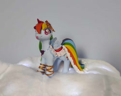 Size: 1449x1145 | Tagged: safe, artist:schizophrenicfox, rainbow dash, pegasus, g4, 3d, 3d model, clothes, craft, dress, figure, figurine, floral head wreath, flower, grand galloping gala, irl, laurel wreath, painted, photo, sandals, sculpture, solo, statue, wreath