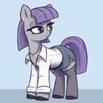 Size: 2500x2500 | Tagged: safe, artist:t72b, maud pie, earth pony, pony, g4, alternate clothes, button-up shirt, clothes, ear piercing, earring, female, jewelry, mare, necklace, office lady, piercing, shirt, shoes, side slit, simple background, skirt, stockings, thigh highs