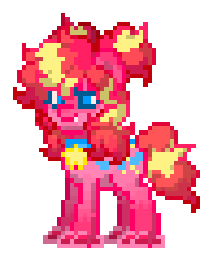 Size: 196x240 | Tagged: safe, derpibooru exclusive, pinkie pie, earth pony, pony, pony town, g4, 2d, alternate hairstyle, animated, blue eyes, female, jewelry, necklace, one eye closed, pink body, pixel art, ponytails, redesign, simple background, solo, sprite, standing, tooth, transparent background, wink