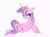 Size: 1024x752 | Tagged: safe, artist:petaltwinkle, twilight sparkle, pony, unicorn, g4, blushing, cute, ear blush, ears back, female, horn, looking back, mare, signature, simple background, sitting, smiling, solo, twiabetes, unicorn twilight, white background