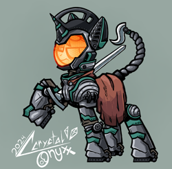 Size: 1700x1675 | Tagged: safe, pony, unicorn, armor, armored pony, cape, clothes, commission, helmet, horn, solo, sword, weapon