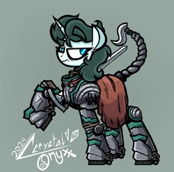 Size: 1700x1675 | Tagged: safe, alternate version, artist:ccrystalonyxx, pony, unicorn, armor, armored pony, cape, clothes, commission, horn, solo, sword, weapon
