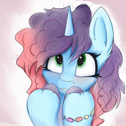 Size: 4000x4000 | Tagged: safe, artist:ser-p, misty brightdawn, pony, unicorn, g5, absurd resolution, alternate hairstyle, bracelet, bust, female, grin, hooves, horn, jewelry, mare, portrait, rebirth misty, smiling, solo