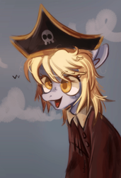 Size: 1920x2815 | Tagged: safe, artist:ksbanan, derpy hooves, pegasus, pony, g4, hat, open mouth, open smile, pirate, pirate hat, smiling, solo