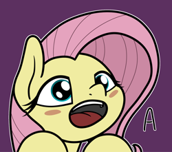 Size: 2048x1808 | Tagged: safe, artist:ewoudcponies, fluttershy, pegasus, pony, g4, a, female, open mouth, purple background, simple background, solo