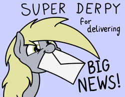 Size: 2048x1599 | Tagged: safe, artist:ewoudcponies, derpy hooves, pegasus, pony, g4, blue background, female, mail, mouth hold, simple background, solo