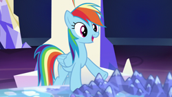 Size: 1280x720 | Tagged: safe, screencap, rainbow dash, pony, g4, the cutie re-mark, cutie map, solo, twilight's castle