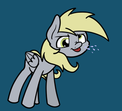 Size: 2048x1875 | Tagged: safe, artist:ewoudcponies, derpy hooves, pegasus, pony, g4, blue background, female, simple background, solo, spitting, tongue out