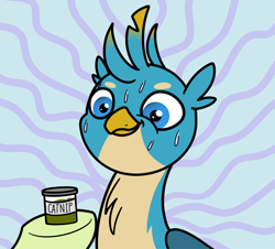 Size: 2048x1848 | Tagged: safe, artist:ewoudcponies, gallus, griffon, g4, catnip, male, offscreen character, sweat