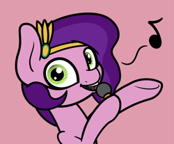Size: 2048x1699 | Tagged: safe, artist:ewoudcponies, pipp petals, pegasus, pony, g5, adorapipp, cute, female, hoof hold, mare, microphone, pink background, simple background, singing, solo