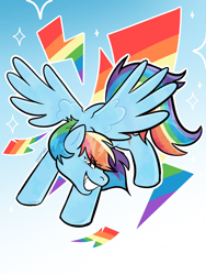 Size: 1536x2048 | Tagged: safe, artist:catsming, rainbow dash, pegasus, pony, g4, backwards cutie mark, cutie mark background, female, solo, spread wings, wings