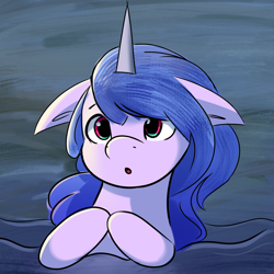 Size: 2048x2048 | Tagged: safe, artist:nari_artsz, izzy moonbow, pony, unicorn, g5, cute, female, horn, izzybetes, ocean, solo, swimming, water
