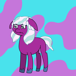 Size: 2500x2500 | Tagged: safe, artist:sleeplesseevee, opaline arcana, earth pony, pony, g5, blank flank, filly, filly opaline arcana, frown, race swap, solo, teary eyes, younger