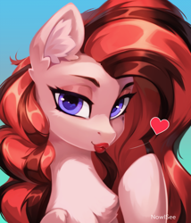 Size: 1800x2100 | Tagged: safe, artist:inowiseei, oc, oc only, oc:scarlet blade, pony, blowing a kiss, bust, gradient background, heart, lipstick, looking at you, portrait, solo