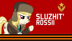 Size: 1916x1080 | Tagged: safe, artist:kyle_bilibili, march gustysnows, earth pony, pony, g4, princess spike, background pony, clothes, colored, communism, female, flat colors, russian meme, show accurate, simple background, solo, solo female, to serve russia