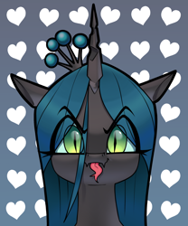 Size: 1944x2331 | Tagged: safe, artist:aquaticvibes, queen chrysalis, changeling, changeling queen, g4, :p, bust, cute, cutealis, female, heart, high res, portrait, solo, tongue out