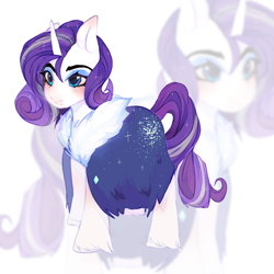 Size: 2048x2048 | Tagged: safe, artist:s1b3r, rarity, pony, unicorn, blushing, cloak, clothes, ear blush, female, high res, horn, mare, older, older rarity, simple background, solo, unshorn fetlocks, white background, zoom layer