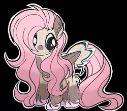 Size: 1034x904 | Tagged: safe, artist:bezziie, fluttershy, pegasus, pony, g4, alternate design, black background, ear fluff, folded wings, redesign, simple background, solo, wings