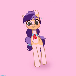 Size: 2480x2480 | Tagged: safe, artist:starburstuwu, oc, oc only, oc:twostep, earth pony, pony, cute, female, looking at you, mare, ocbetes, one ear down, pink background, simple background, smiling, smiling at you, solo